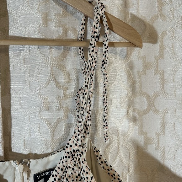 Express Women White Dress Black/Pink Polka Dot Spaghetti Strap Swing Size XL - Picture 6 of 10